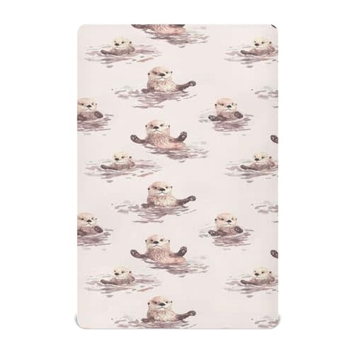 Cartoon Sea Otter Crib Sheets for Boys Girls,Neutral Fitted Crib Sheets for Toddler Mattresses,Baby Nursery Sheet for Cribs,Soft and Breathable 39 * 27 * 5In
