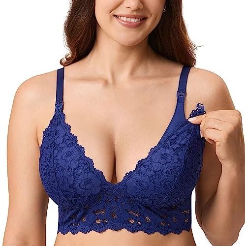 MOMANDA Women's Lace Nursing Bra Wirefree Padded Breastfeeding Maternity Bralette Cute