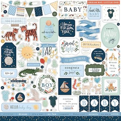 Echo Park Paper Company Welcome Baby Boy Element Sticker, 12-x-12-inch