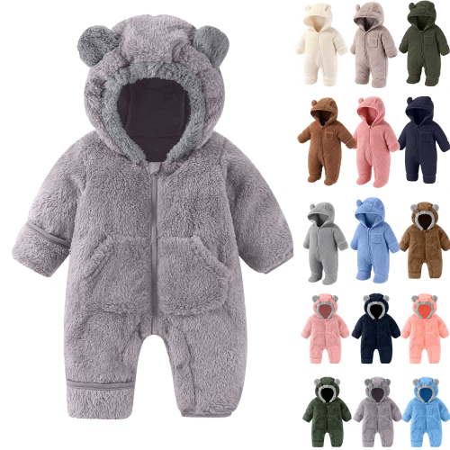 Newborn Baby Girls Boys Cute Bear Fleece Footie Bunting Snowsuit Toddler Infant Hooded Plush Footed Jumpsuit Romper Winter Fall Warm Coat Outfits