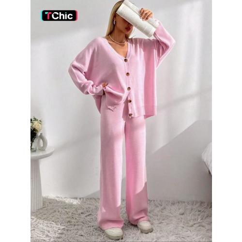 Women's Solid Button Front Drop Shoulder V Neck Cardigan & Elastic - TikTok Shop