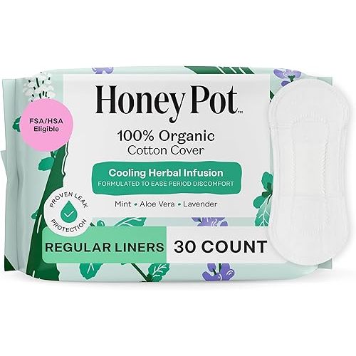 The Honey Pot Company - Herbal Everyday Panty Liners for Women - Infused w/Essential Oils for Cooling Effect & Organic Cotton Cover - Feminine Care - 30 ct
