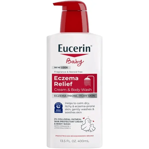 Eucerin Baby Eczema Relief Cream Body Wash, Fragrance Free Eczema Body Wash for Babies with Colloidal Oatmeal, 13.5 Fl Oz Bottle