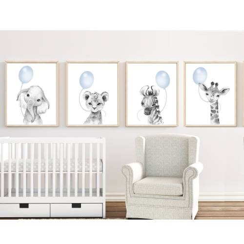 Nursery decor boy - Baby blue nursery wall art - Safari animal print - Baby boy nursery decor - Boy nursery prints - Boy nursery decor