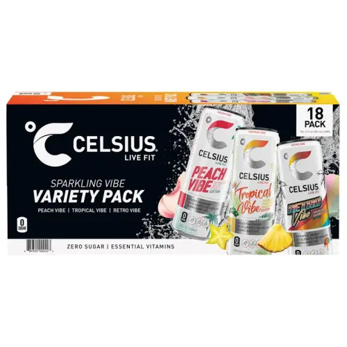 Celsius Sparkling Energy Drink, Vibe Variety Pack, 12 fl oz, 18-count | Costco