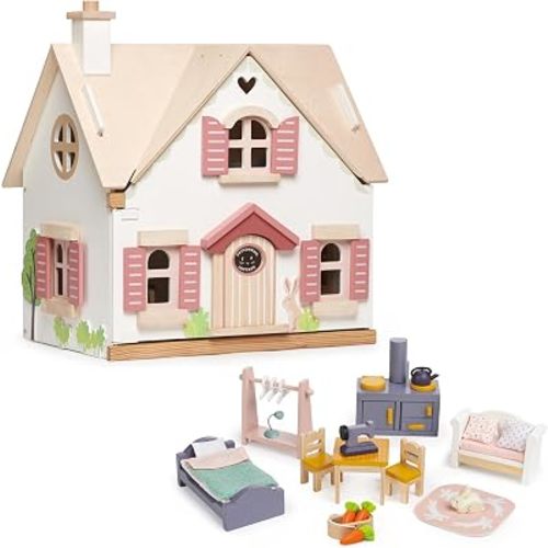 Tender Leaf Toys - Cottontail Cottage - Furnished 18.7" Tall Countryside Cottage Pretend Play Doll House - Encourage Creative and Imaginative Fun Play for Children 3+