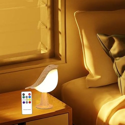 Bird Table Lamp with Remote & Touch Control | 3 Color Temperature & 3-Level Brightness Adjustable Night Light | Rechargeable Cordless Bedside Lamp for Bedroom Office Dorm | Timer & Bird Lover Gifts