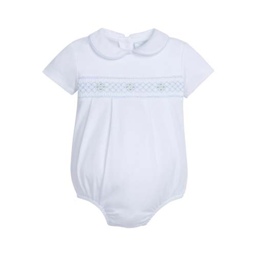 Smocked Peter Pan Bubble - Blue Geo