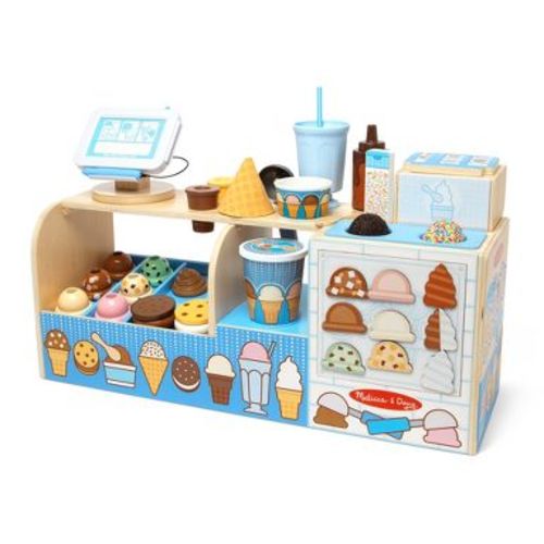Melissa & Doug Cool Scoops Ice Creamery Wooden Counter with Play Food Preschool Toy: Creative Play 42-Piece Set