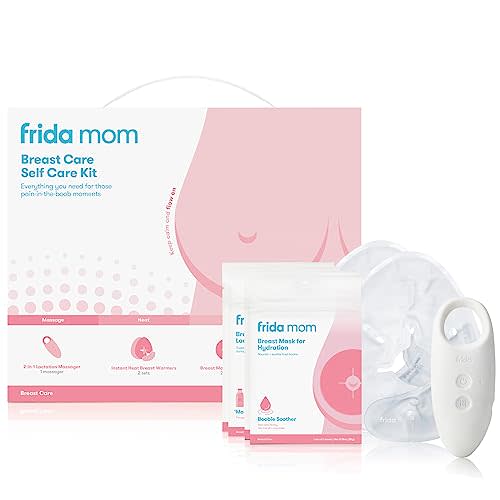 Frida Mom Breast Care Self Care Kit - 2-in-1 Lactation Massager, Instant Heat Breast Warmers, Breast Mask for Hydration, Breast Mask for Lactation - 9 Piece Set