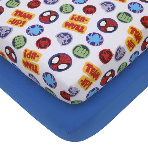 Marvel Spidey Let's Swing 2 Piece Toddler Fitted Sheet Set, Blue, Red, Toddler Boy
