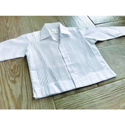 Linen Blend Boy/Toddler White Guayabera Long Sleeve Different Sizes 6mos-14yrs Shirt Guayabera de Lino Kids Boys Estilo Presidencial