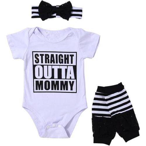 3PCS Outfit Set Newborn Toddler Baby Girl Clothes Romper+ Leg Warmers+ Bow Headband