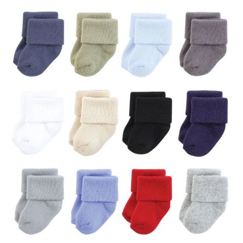Hudson Baby Infant Boys Cotton Rich Newborn and Terry Socks 12-Pack, Solid Blue Red, 0-6 Months