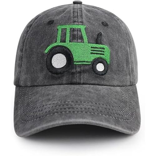 Farm Tractor Hats for Boys Girls Age 3-10, Adjustable Washed Vintage Embroidered Kids Baseball Cap