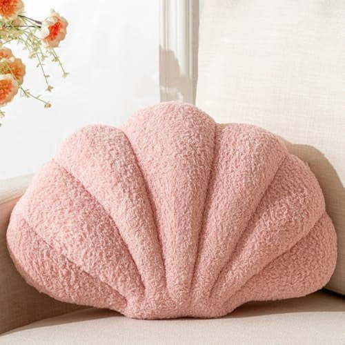 Seashell Throw Pillows Shell Shaped Pillow Pink Sea Shell Pillows for Bed Seashell Decorative Pillow Soft Plush Pillow Sea Couch Decoration(13 X 10 inch)