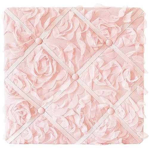 Sweet Jojo Designs Pink Floral Rose Fabric Memory Memo Photo Bulletin Board - Solid Light Blush Flower Luxurious Elegant Princess Vintage Boho Shabby Chic Luxury Glam High End Roses