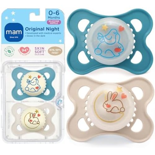 MAM Original Baby Pacifiers 0-6 Months, Glows in The Dark, 2 Pack