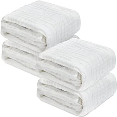 Frienda 4 Pcs Bulk Muslin Baby Blanket 43 x 43 Inch, Baby Bath Towels Cotton 6 Layer Thick Baby Large Muslin Bath Towel Wrap Blanket for Toddlers Boys Girls Babies (White)