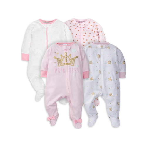 Gerber Baby Girl Sleep 'n Play Footed Pajamas, 4-Pack