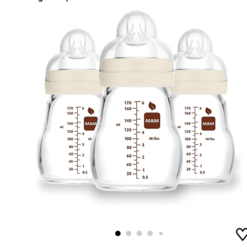MAM Premium Glass Baby Bottles, Easy Switch Between Breast and Bottle, Feel Good Slow Flow, Newborn Essentials Must Have, 0+ Months, BPA Free, 6oz, Unisex, 3 Pack