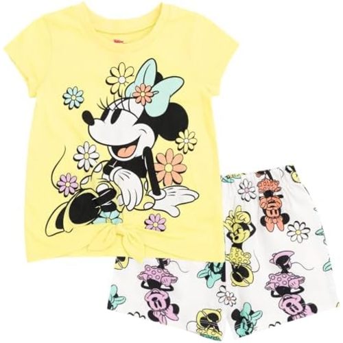 Disney Minnie Mouse T-Shirt and Twill Shorts Outfit Set Infant to Big Kid Sizes (12 Months - 10-12)