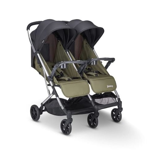 Joovy Kooper X2 Double Stroller, Lightweight Travel Stroller, Compact Fold with Tray, Olive