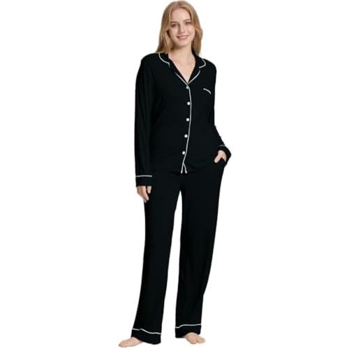 TOSMO Women Pajama Sets Viscose from Bamboo Long Sleeve Sleepwear Super-Soft Comfy Button Down Lounge Sleep Cooling Pjs