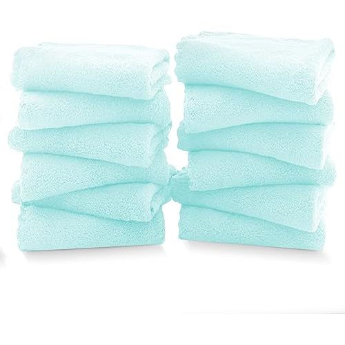 TENSTARS 12 Pack Premium Washcloths Set - Quick Drying- Soft Microfiber Coral Velvet Highly Absorbent Wash Clothes - Multipurpose Use as Bath, Spa, Facial, Fingertip Towel (Frozen Blue)