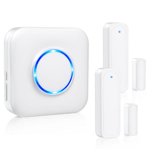 Door Chime, Satisure Wireless Door Open Contact Sensor Alarm Chime with 600 FT Range 58 Chimes 5 Volume Levels LED Indicators (1 Receivers & 2 Sensors)