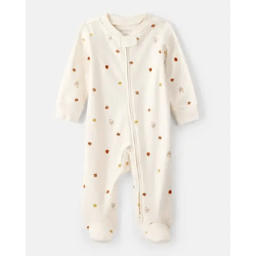 Baby Thanksgiving Print 100% Cotton Long-Sleeve 2-Way Zip Sleep & Play Pajamas - White | Carter's
