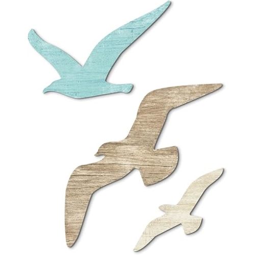 Putuo Decor 3pcs Wood Seagull Wall Decor Wooden Beach Wall Decor Coastal Theme Wall Art Seagull Wall Sculpture Sea Birds Lake House Ocean Decor Vintage Ornaments For Home Bathroom