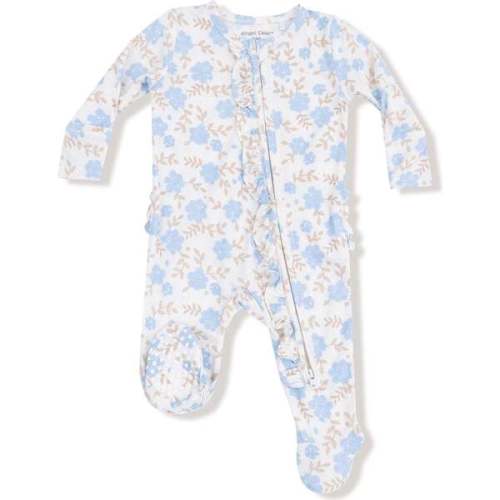 2 Way Ruffle Zipper Footie Baby Blue Floral - Angel Dear | Maisonette