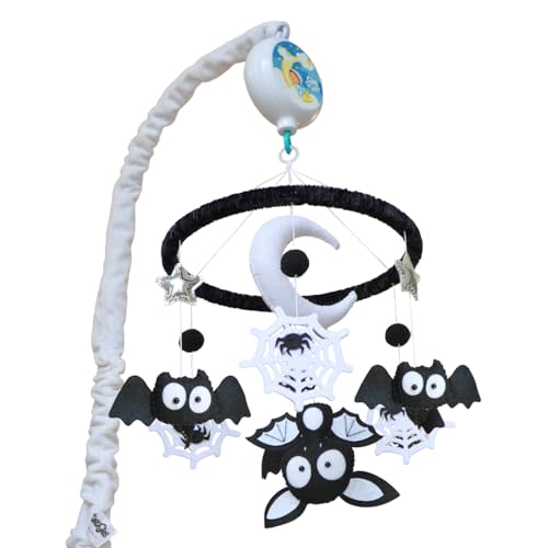 Black & White Crib Mobile with Music, High Contrast Gothic Halloween Mobile | High contrast baby mobile with felt bats and spider webs, 12 lullabies, 3 play modes and rotation for newborns 0-3 months
