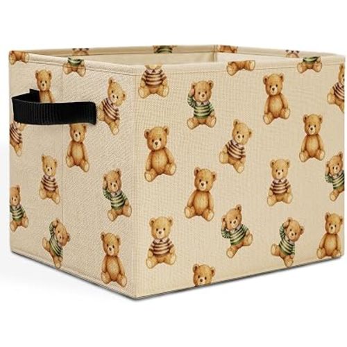 Vintage Bear Nursery Storage Bins Box with Handles, Brown Bear Kids Laundry Basket Hamper Collapsible Clothes Toys Organizer for Toddler Kids Room Nursery Playroom Bathroom