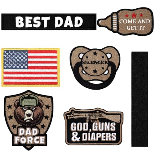 Maiteenly 6 Pcs Daddy Tactical Patches Hook and Loop Patch for Dad Tactical Patches Include Pacifier, Bottle, and Flag for Hats Coats Diaper Bags Father's Day Gift(Cool Daddy,Brown)