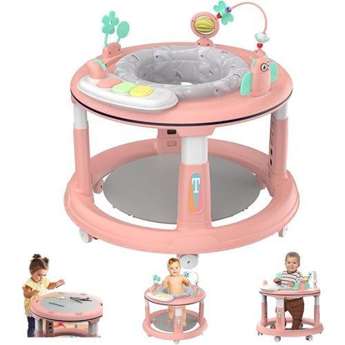 Baby Walker with 5 Adjustable Heights and 360 Degree Swivel Seat - Activity Center for Boys & Girls Babies 7-18 Months, Includes Music, Detachable Toys, Bounce Foot Pad