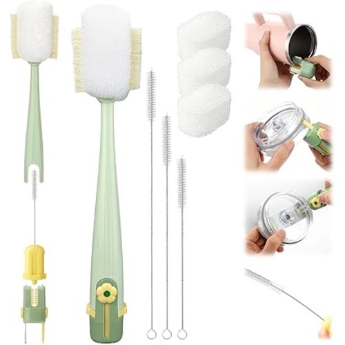 XANGNIER 5 in 1 Bottle Cleaning Brush Set,Multifunctional Water Bottle Brush and Straw Cleaner Brush,Cleaning Tool Kit for Owala/Stanley/Yeti/Simple Modern Tumbler Cup Accessories,Kitchen Gadgets