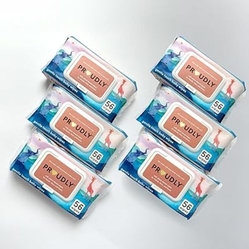 PROUDLY Gentle Touch Baby Wipes, Unscented & Hypoallergenic Wipes for Sensitive Skin, 98% Water, Shea Butter and Aloe Vera, 6 Flip-Top Packs (336 Wipes Total)