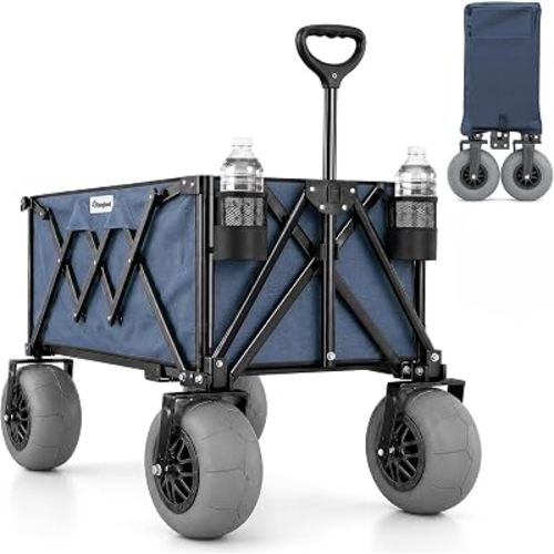 Beach Wagon with Big Wheels for Sand - All Terrain Steel Frame Utility Cart with 9" Pneumatic Tires, Collapsible Folding Design (Sand Warrior RX800)
