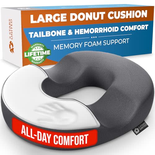5 STARS UNITED Donut Pillow Hemorrhoid Tailbone Cushion – Large Cushion for Pain Relief – Coccyx, Prostate, Sciatica, Pelvic Floor, Pressure Sores, Pregnancy, Postpartum Recovery, Dark Gray