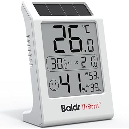 Humidity Meter Hygrometer, Solar-Powered Room Thermometer Indoor Digital Temperature Sensor Monitor, 3.2''Humidity Gauge for Baby Rooms, Home, Office, 1Pack