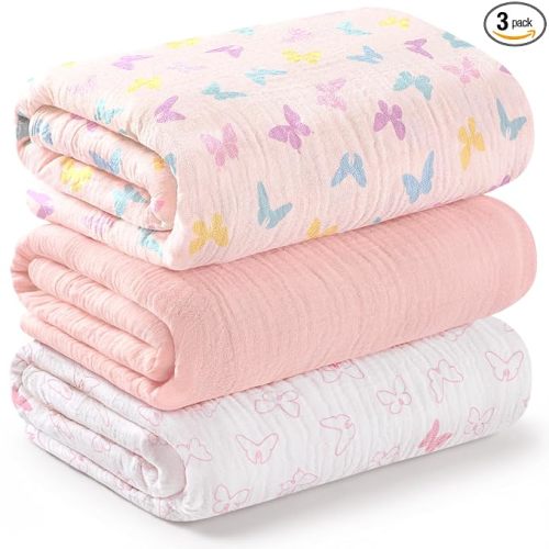 3pk Muslin Swaddle Blankets for Newborns Boys, Girls (Flutter, 47x47) | Large Cotton Muslin Baby Blanket, Nursery Swaddling, Neutral, Soft, Breathable, Light Infant Baby Receiving Blanket