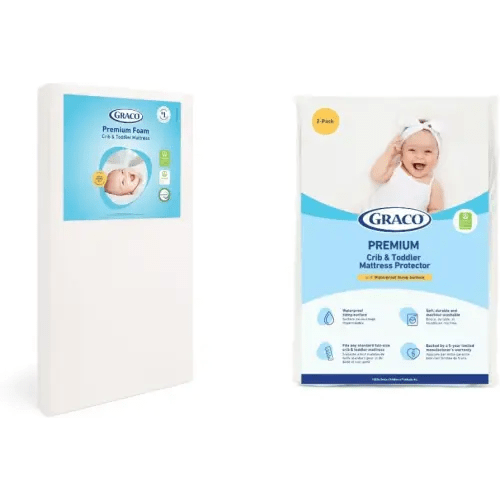 Graco Premium Crib Mattress & Protector Value Bundle (2-Pack) – Includes GREENGUARD Gold Certified Crib & Toddler Mattress, GREENGUARD Gold Certified Waterproof Protector