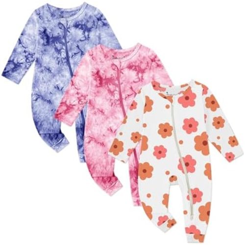 Jimonda Baby Girls Boys Footless Pajamas,Rayon From Bamboo Pjs 2 Way Zipper Long Sleeve Soft Sleeper,Infant Tie-dye Romper