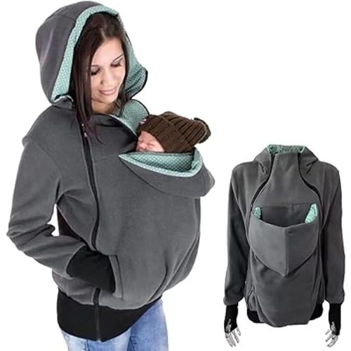 Maternity Hoodie, 3-in-1 Removable Kangaroo Pouch Hoodie, Winter Soft Warm Baby Wearing Jacket, Multifunction Cozy Maternity Jacket for Mom and Baby
