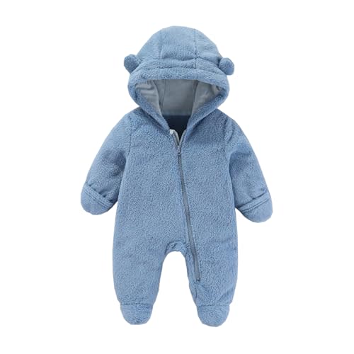 Baby Fleece Snowsuit, Infant Winter Coat, Hooded Long Sleeve Baby Rompers Jumpsuit with Footies