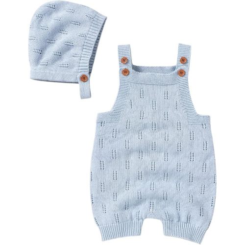 Baby Knit Romper Sleeveless 100% Cotton Jumpsuit with Hat Newborn Outfits Overall Bodysuit One Piece 2pcs