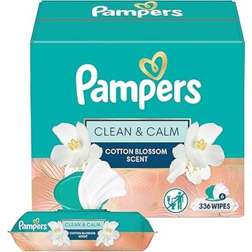 Pampers Wipes, Clean & Calm, Cotton Blossom Scent, 336 Wipes Total (6X Pop-Top Packs)