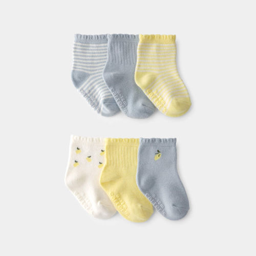 Baby Girl 6-Pack Lemon Striped Socks - Yellow/Grey | Carter’s Oshkosh Canada